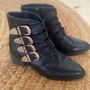 Black faux leather ankle boots